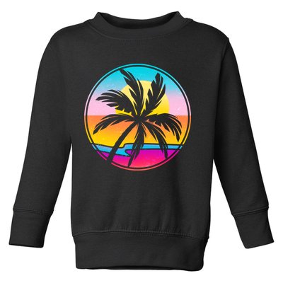 Retro Ocean Sun Palm Tree Emblem Toddler Sweatshirt