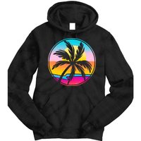 Retro Ocean Sun Palm Tree Emblem Tie Dye Hoodie