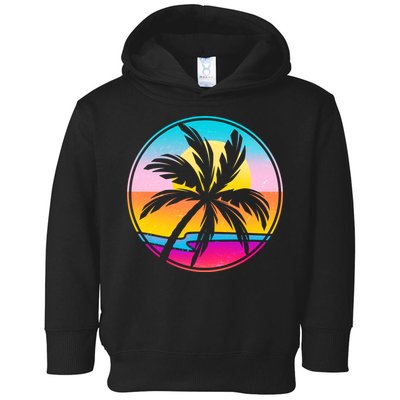 Retro Ocean Sun Palm Tree Emblem Toddler Hoodie