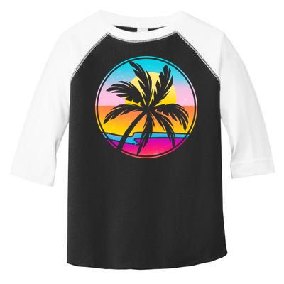 Retro Ocean Sun Palm Tree Emblem Toddler Fine Jersey T-Shirt