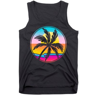 Retro Ocean Sun Palm Tree Emblem Tank Top