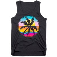 Retro Ocean Sun Palm Tree Emblem Tank Top