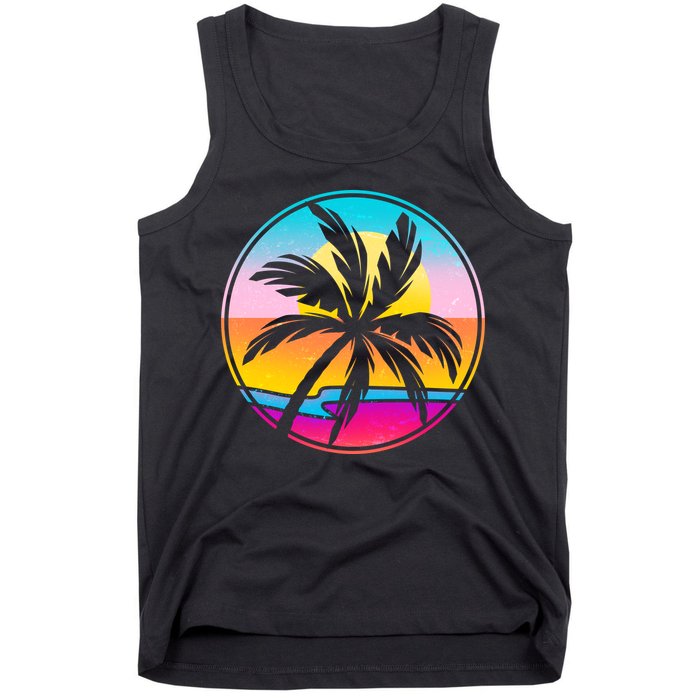 Retro Ocean Sun Palm Tree Emblem Tank Top