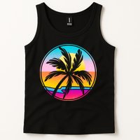Retro Ocean Sun Palm Tree Emblem Tank Top