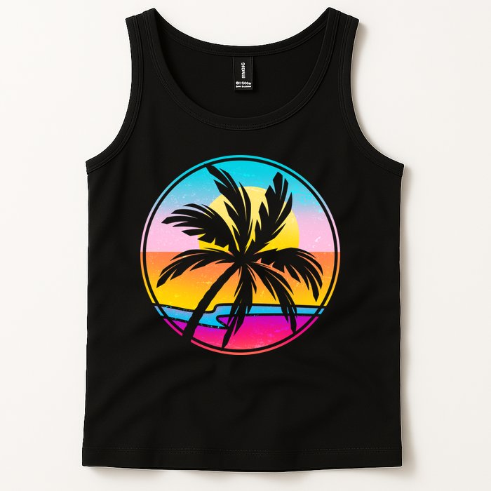Retro Ocean Sun Palm Tree Emblem Tank Top