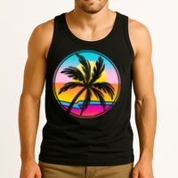 Retro Ocean Sun Palm Tree Emblem Tank Top