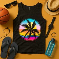 Retro Ocean Sun Palm Tree Emblem Tank Top