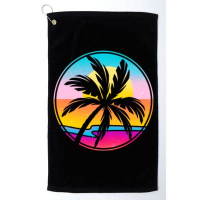 Retro Ocean Sun Palm Tree Emblem Platinum Collection Golf Towel