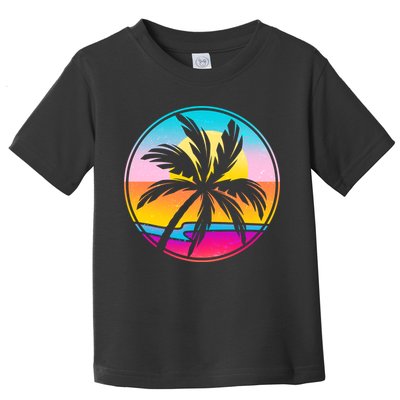 Retro Ocean Sun Palm Tree Emblem Toddler T-Shirt