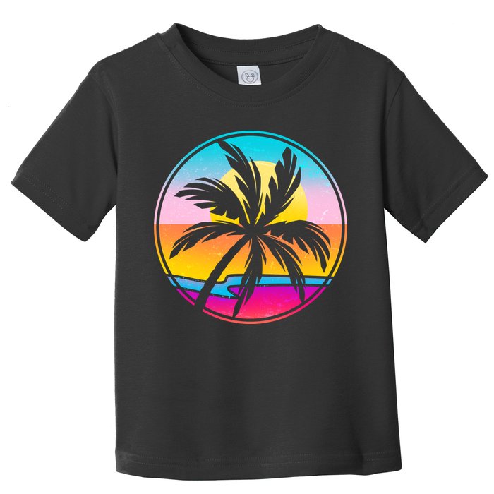 Retro Ocean Sun Palm Tree Emblem Toddler T-Shirt