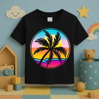 Retro Ocean Sun Palm Tree Emblem Toddler T-Shirt