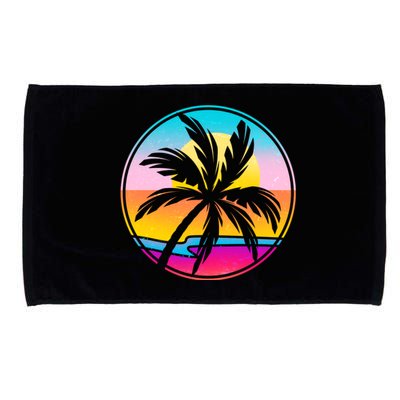 Retro Ocean Sun Palm Tree Emblem Microfiber Hand Towel