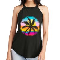 Retro Ocean Sun Palm Tree Emblem Women's Perfect Tri Rocker Tank