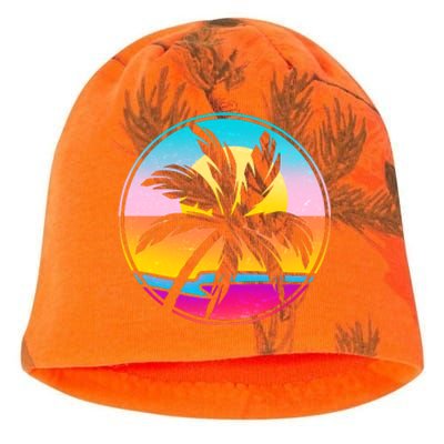 Retro Ocean Sun Palm Tree Emblem Kati - Camo Knit Beanie