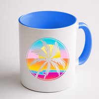 Retro Ocean Sun Palm Tree Emblem Mug