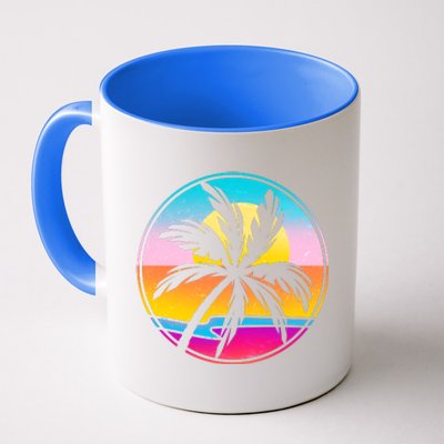 Retro Ocean Sun Palm Tree Emblem Coffee Mug