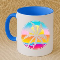 Retro Ocean Sun Palm Tree Emblem Mug
