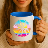 Retro Ocean Sun Palm Tree Emblem Mug