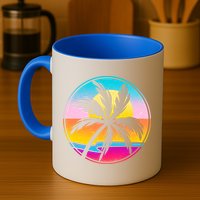 Retro Ocean Sun Palm Tree Emblem Mug