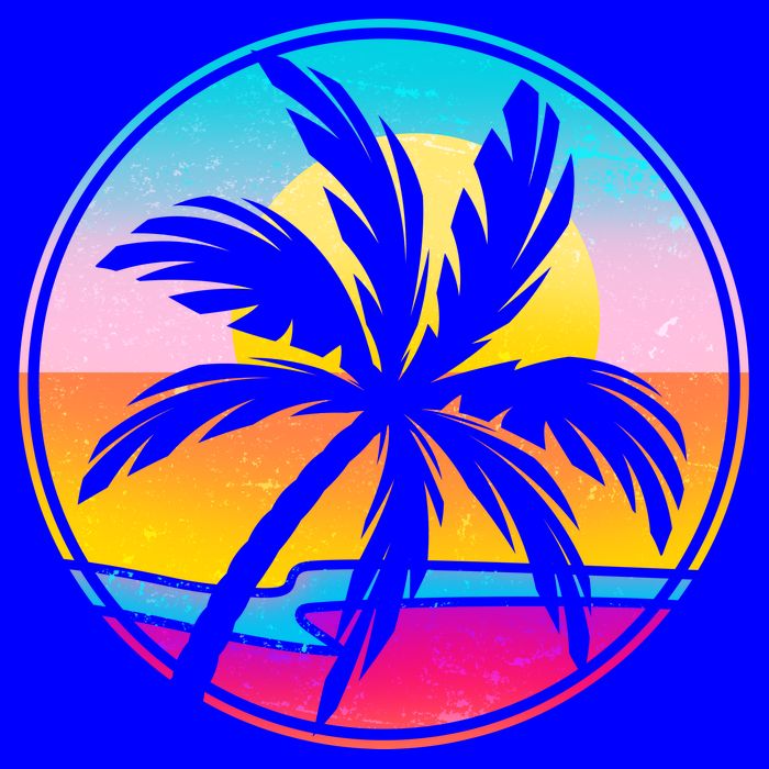 Retro Ocean Sun Palm Tree Emblem Mug