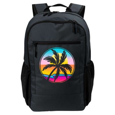 Retro Ocean Sun Palm Tree Emblem Daily Commute Backpack