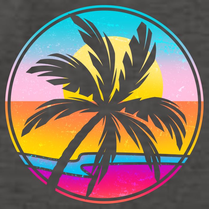 Retro Ocean Sun Palm Tree Emblem Vector Backpack