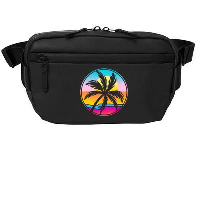 Retro Ocean Sun Palm Tree Emblem Crossbody Pack