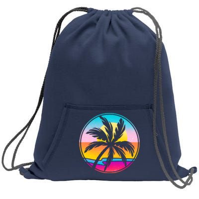 Retro Ocean Sun Palm Tree Emblem Sweatshirt Cinch Pack Bag