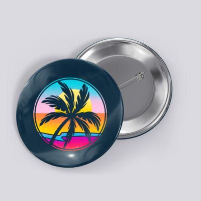 Retro Ocean Sun Palm Tree Emblem Button