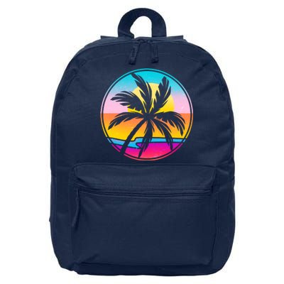 Retro Ocean Sun Palm Tree Emblem 16 in Basic Backpack