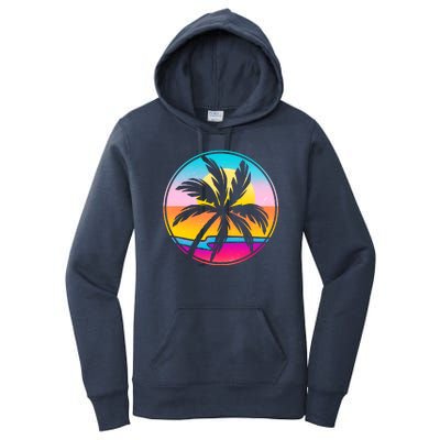 Retro Ocean Sun Palm Tree Emblem Women's Pullover Hoodie