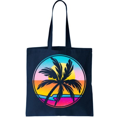 Retro Ocean Sun Palm Tree Emblem Tote Bag