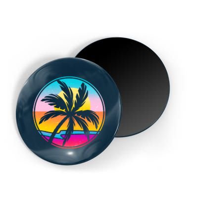 Retro Ocean Sun Palm Tree Emblem Magnet