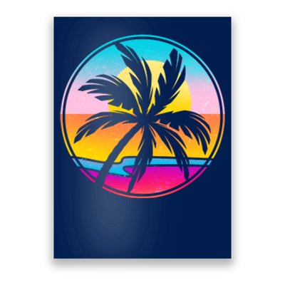 Retro Ocean Sun Palm Tree Emblem Poster