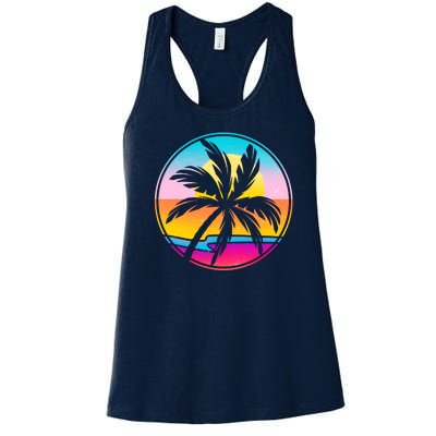 Retro Ocean Sun Palm Tree Emblem Women's Racerback Tank