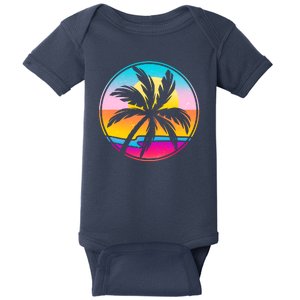 Retro Ocean Sun Palm Tree Emblem Baby Bodysuit