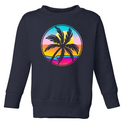 Retro Ocean Sun Palm Tree Emblem Toddler Sweatshirt