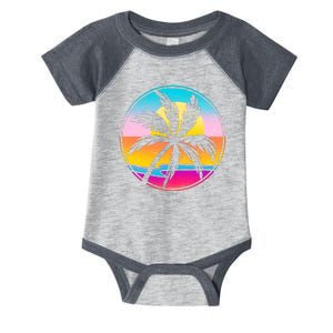 Retro Ocean Sun Palm Tree Emblem Infant Baby Jersey Bodysuit