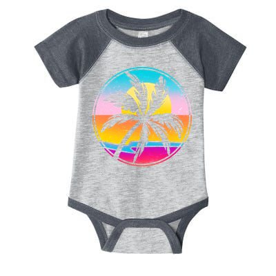 Retro Ocean Sun Palm Tree Emblem Infant Baby Jersey Bodysuit
