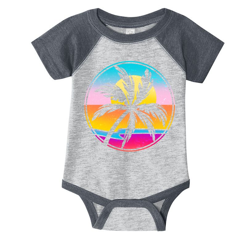 Retro Ocean Sun Palm Tree Emblem Infant Baby Jersey Bodysuit