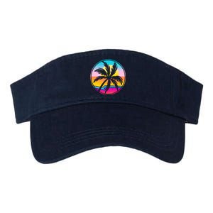 Retro Ocean Sun Palm Tree Emblem Valucap Bio-Washed Visor