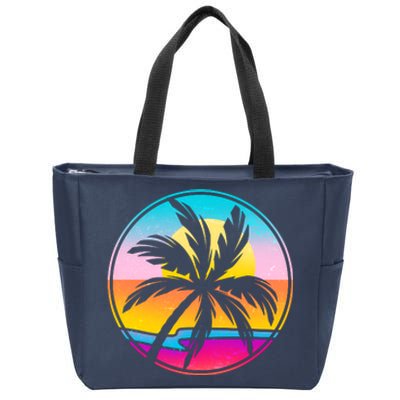 Retro Ocean Sun Palm Tree Emblem Zip Tote Bag