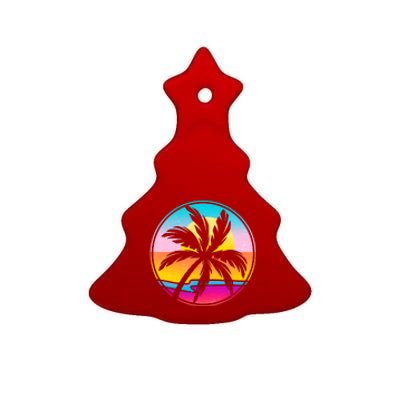 Retro Ocean Sun Palm Tree Emblem Ceramic Tree Ornament