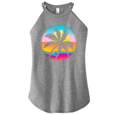 Retro Ocean Sun Palm Tree Emblem Women's Perfect Tri Rocker Tank