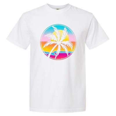 Retro Ocean Sun Palm Tree Emblem Garment-Dyed Heavyweight T-Shirt