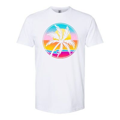 Retro Ocean Sun Palm Tree Emblem Softstyle® CVC T-Shirt