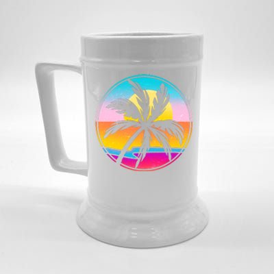 Retro Ocean Sun Palm Tree Emblem Beer Stein