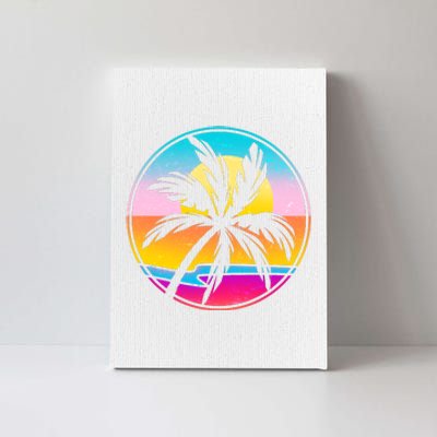 Retro Ocean Sun Palm Tree Emblem Canvas