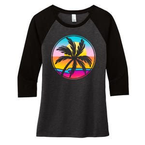 Retro Ocean Sun Palm Tree Emblem Women's Tri-Blend 3/4-Sleeve Raglan Shirt