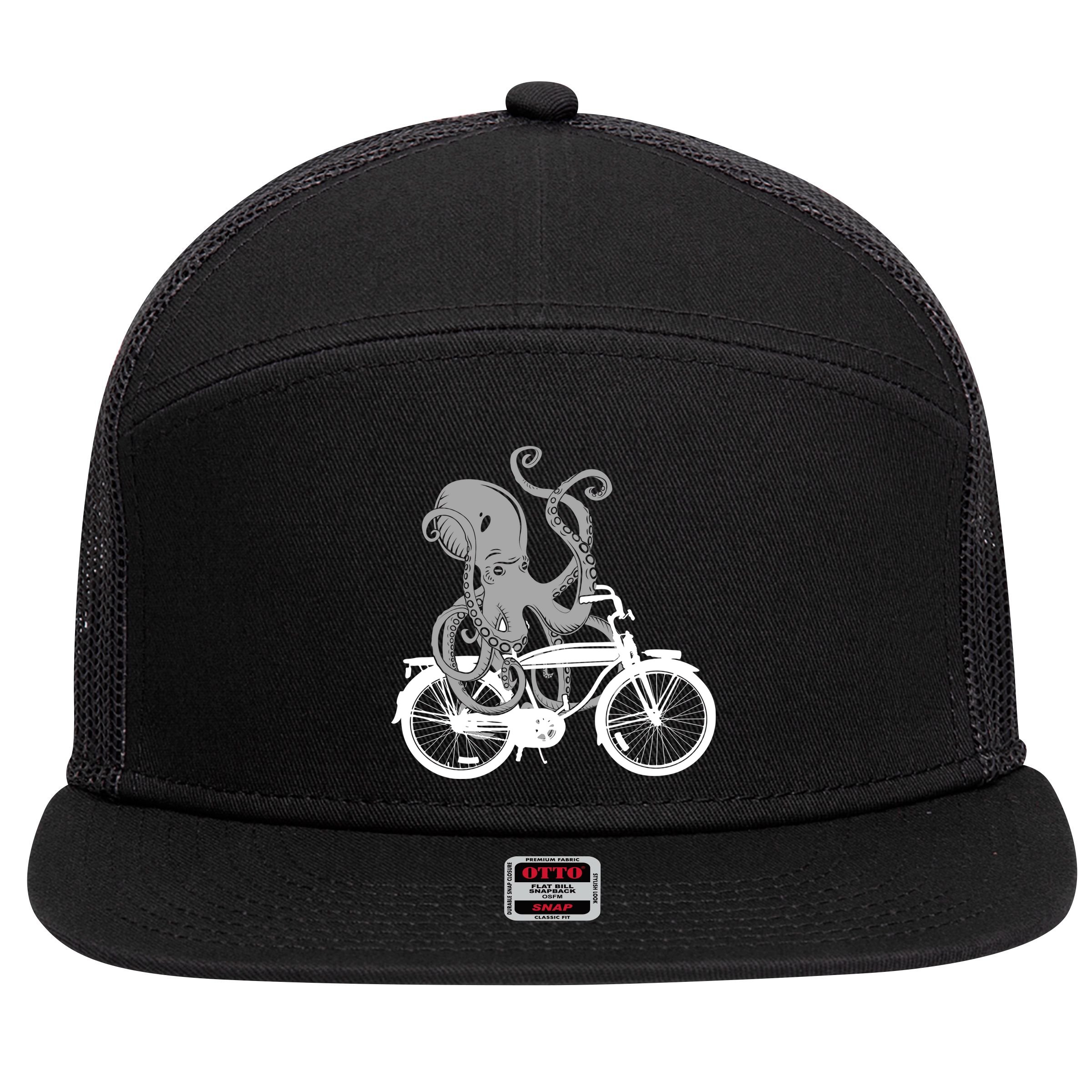 Retro Octopus Bike 7 Panel Mesh Trucker Snapback Hat